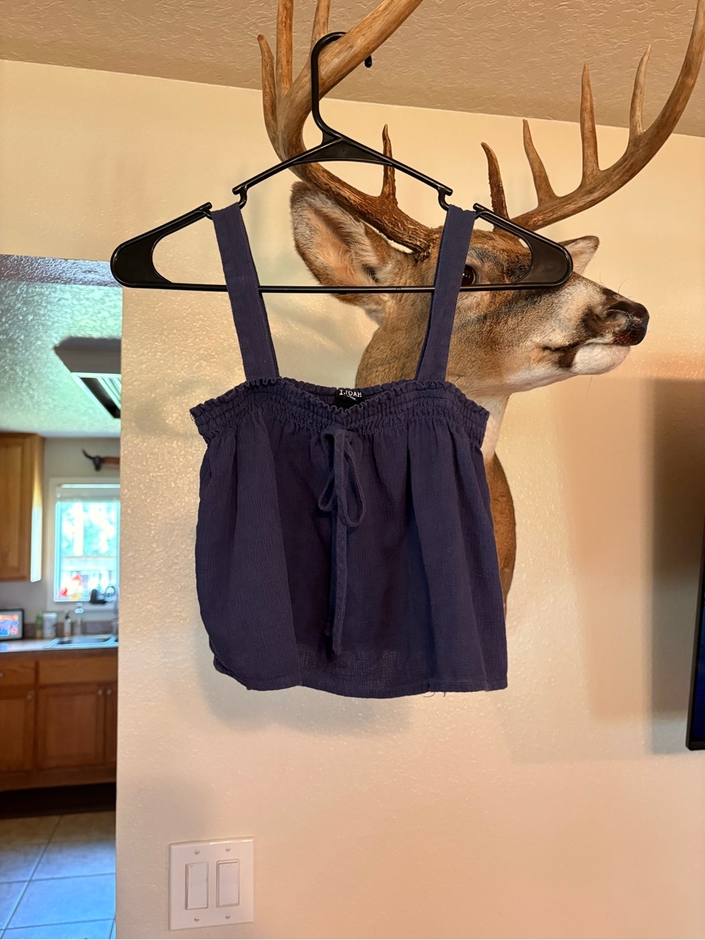 Z Supply Navy Smocked Cropped Cami with Front Tie